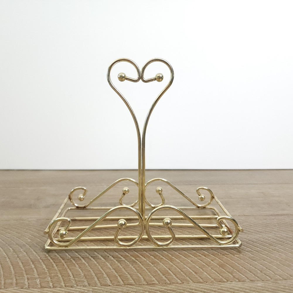 Vintage Home Interior Homco Brass Metal Heart Caddy Condiment‎ Tray Organizer
